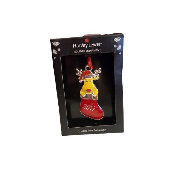 Reindeer Christmas Ornament Harvey Lewis Mini 2016 Stocking Swarovski Crystal - Picture 1 of 6